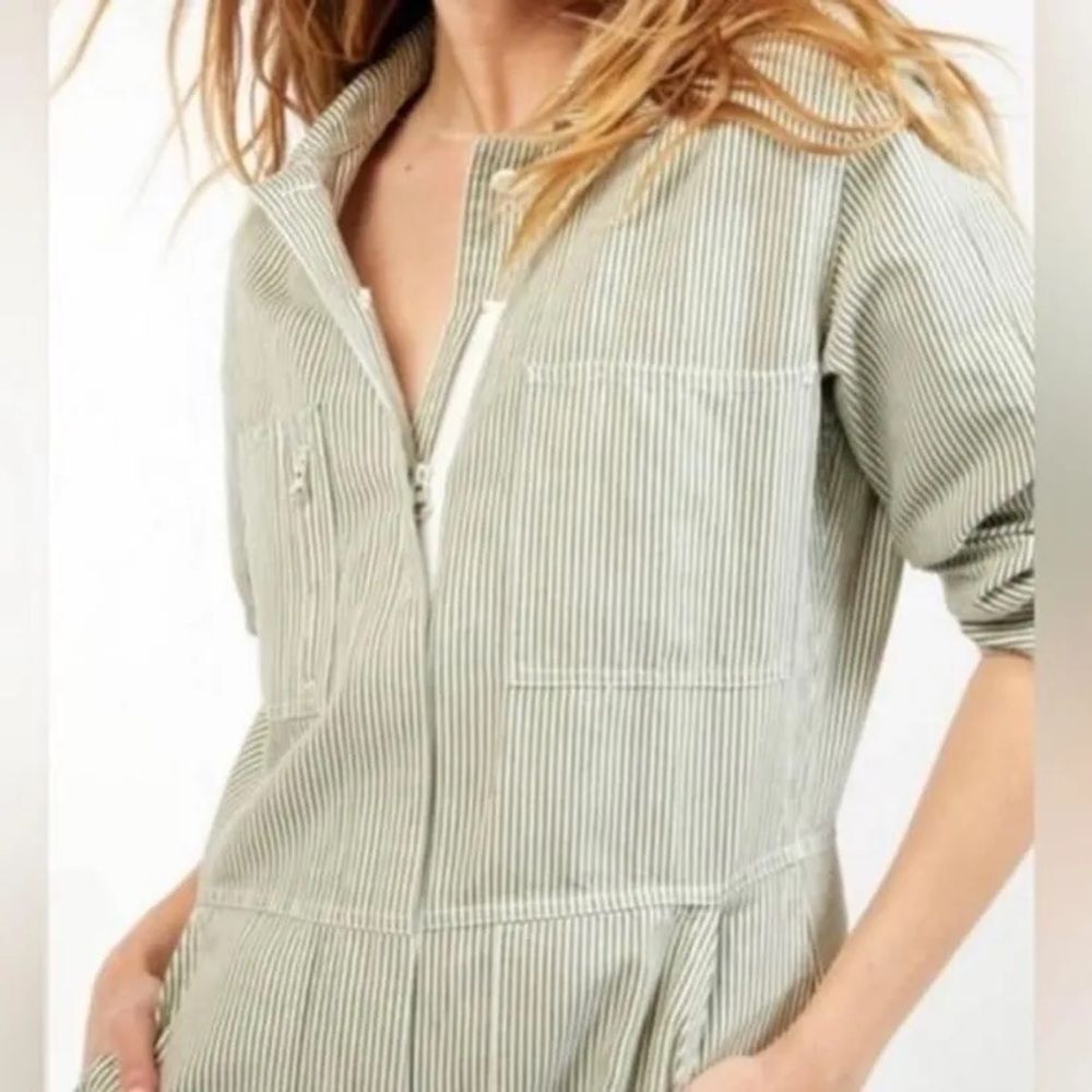 Outerknown Green Stripe Cotton Jumpsuit